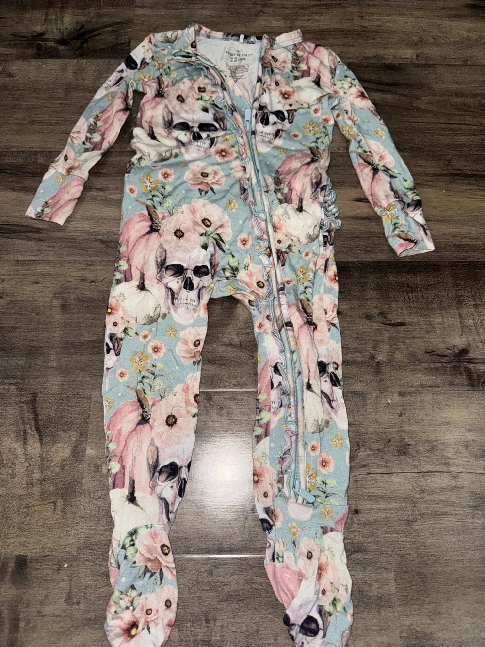 Posh Peanut Floral Skull Pumpkin Bamboo Ruffle Zippy 18-24M GUC